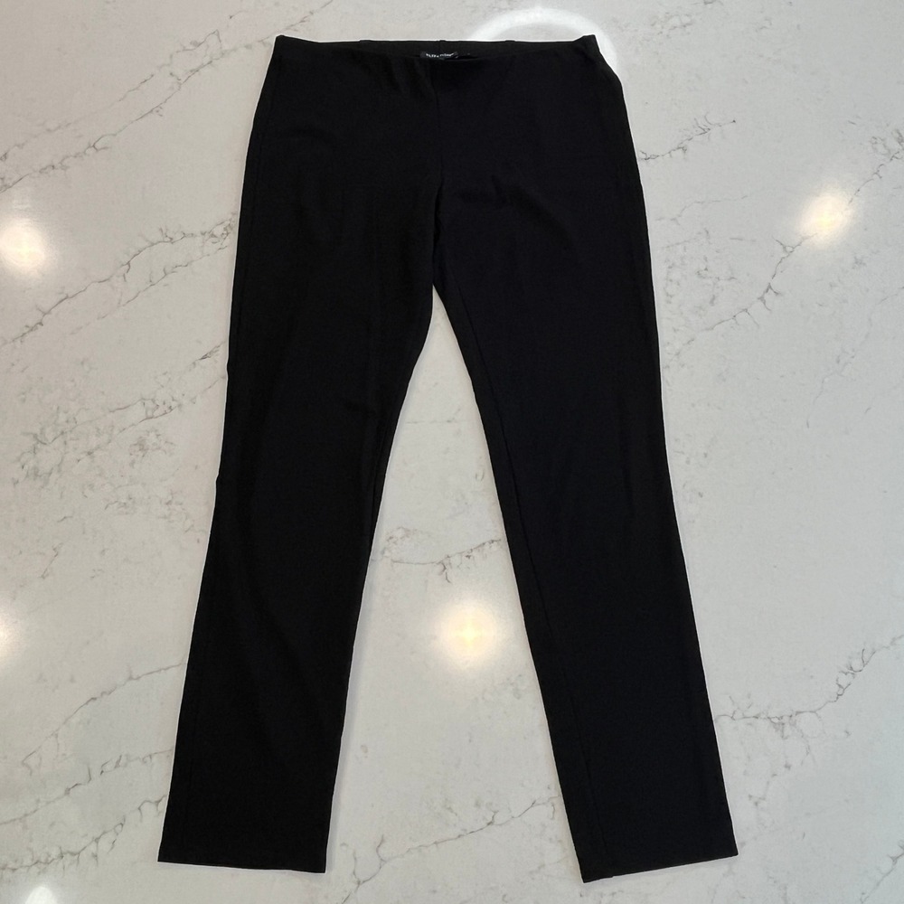 Eileen Fisher Pull On Knit Pants Womens Medium Black Viscose Minimalist Mid Rise